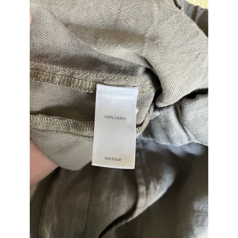 Pure Jill Garment Dyed Linen Olive Pants Size Medium Button Cuff Summer Casual - Picture 9 of 10